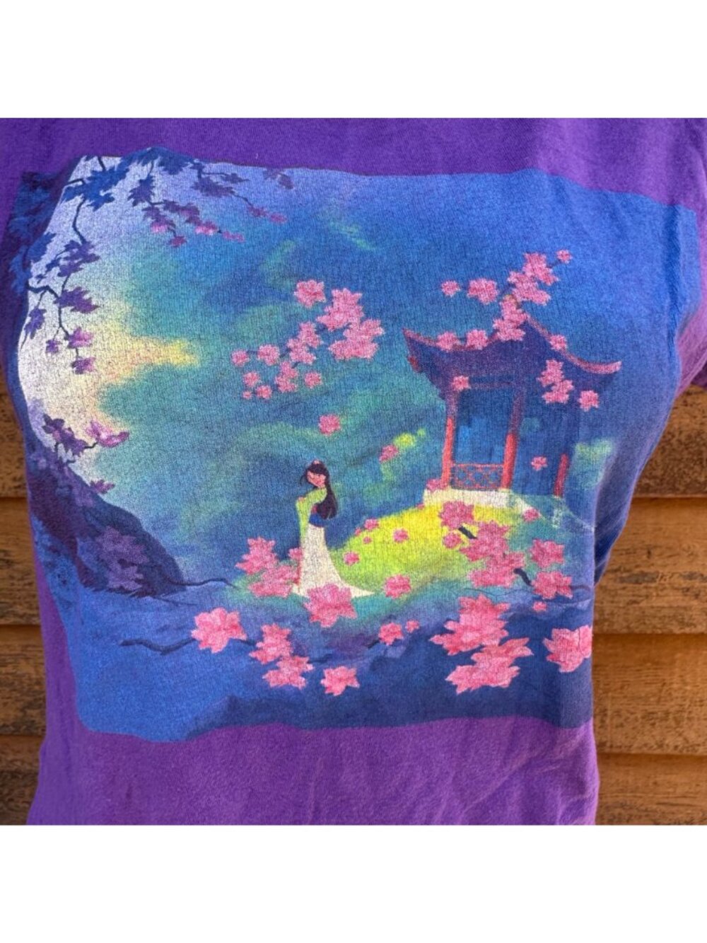 Hot Topic Disney Mulan Purple Graphic Tee Womens Size L Cherry Blossom Design - Picture 4 of 9